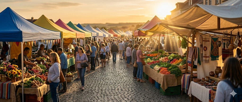 ​【商用利用OK】活気ある野外マルシェの風景 実写風高画質画像パック（Webバナー対応）