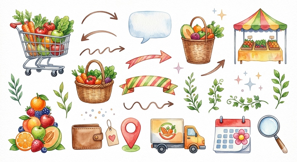 【商用利用OK】手描き水彩風 マルシェ＆フリマWebステッカー・アイコンセット（透過PNG）