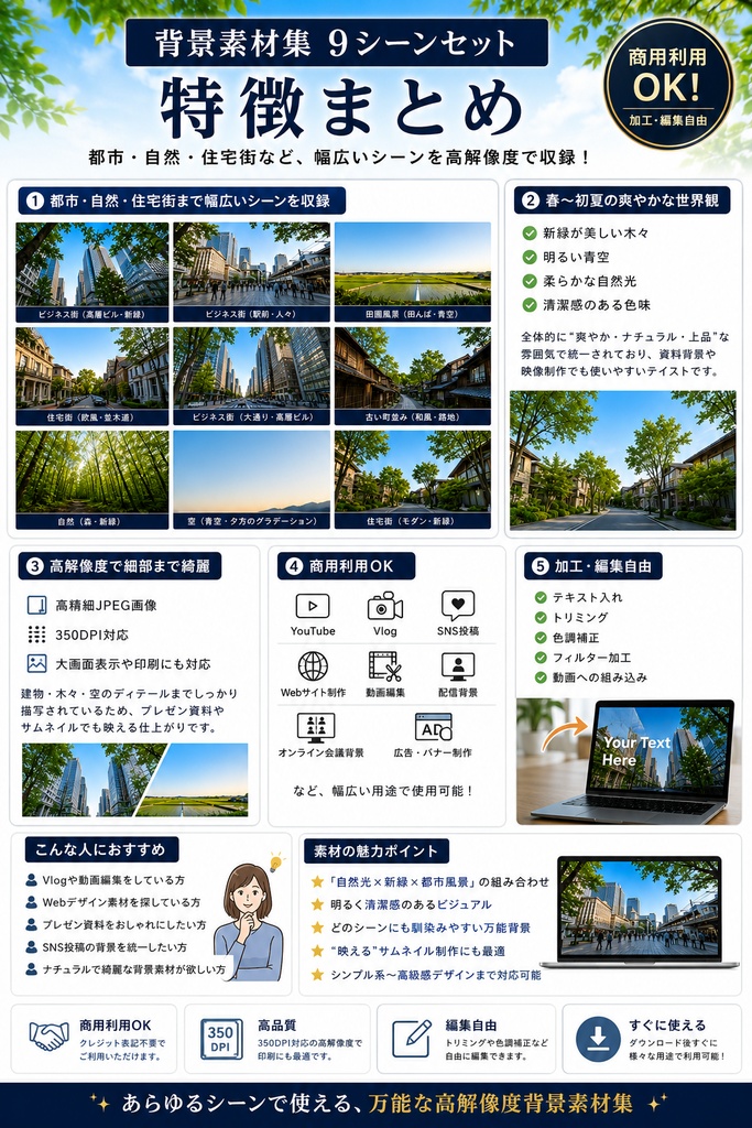 春の快晴の空|爽やかな横型背景素材集【商用利用OK】