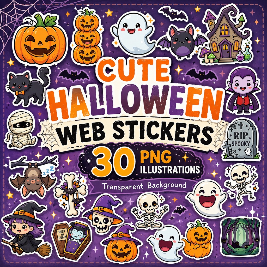 かわいいハロウィンWebステッカー素材|Cute Halloween Web Stickers 30点セット