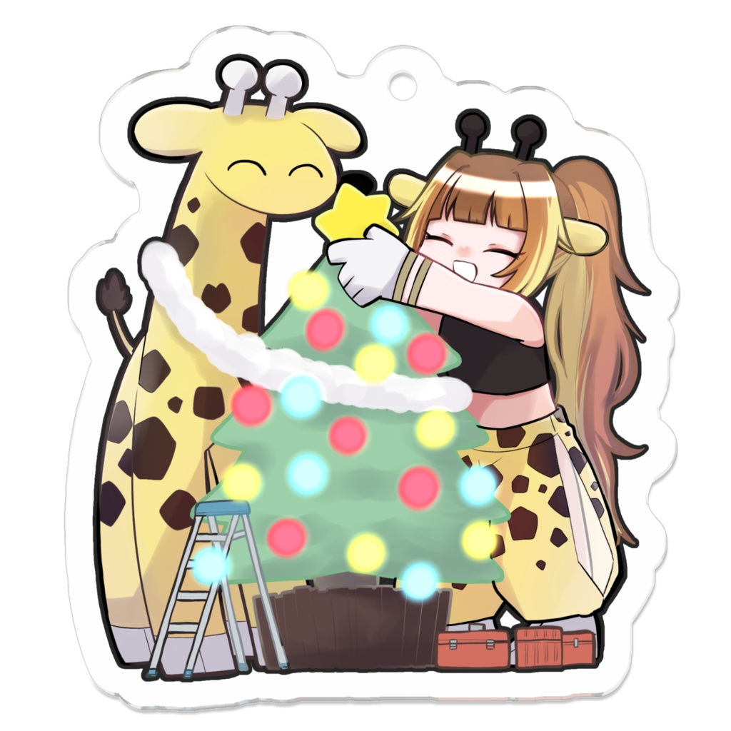 クリスマスツリーとにこにこきりん　アクリルキーホルダー