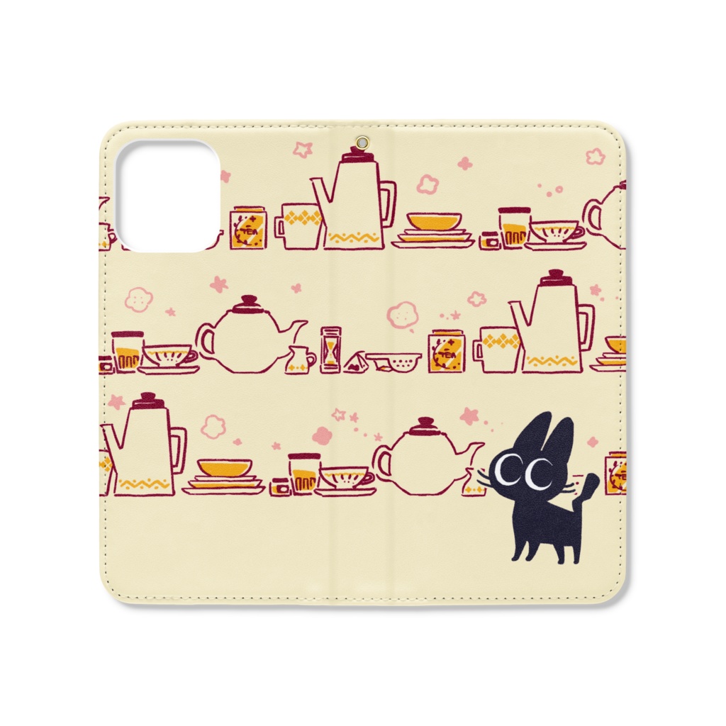 ［手帳型iPhoneケース］シャビと紅茶　あったかベージュ