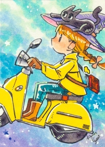 【イラスト原画】魔女とスクーター
