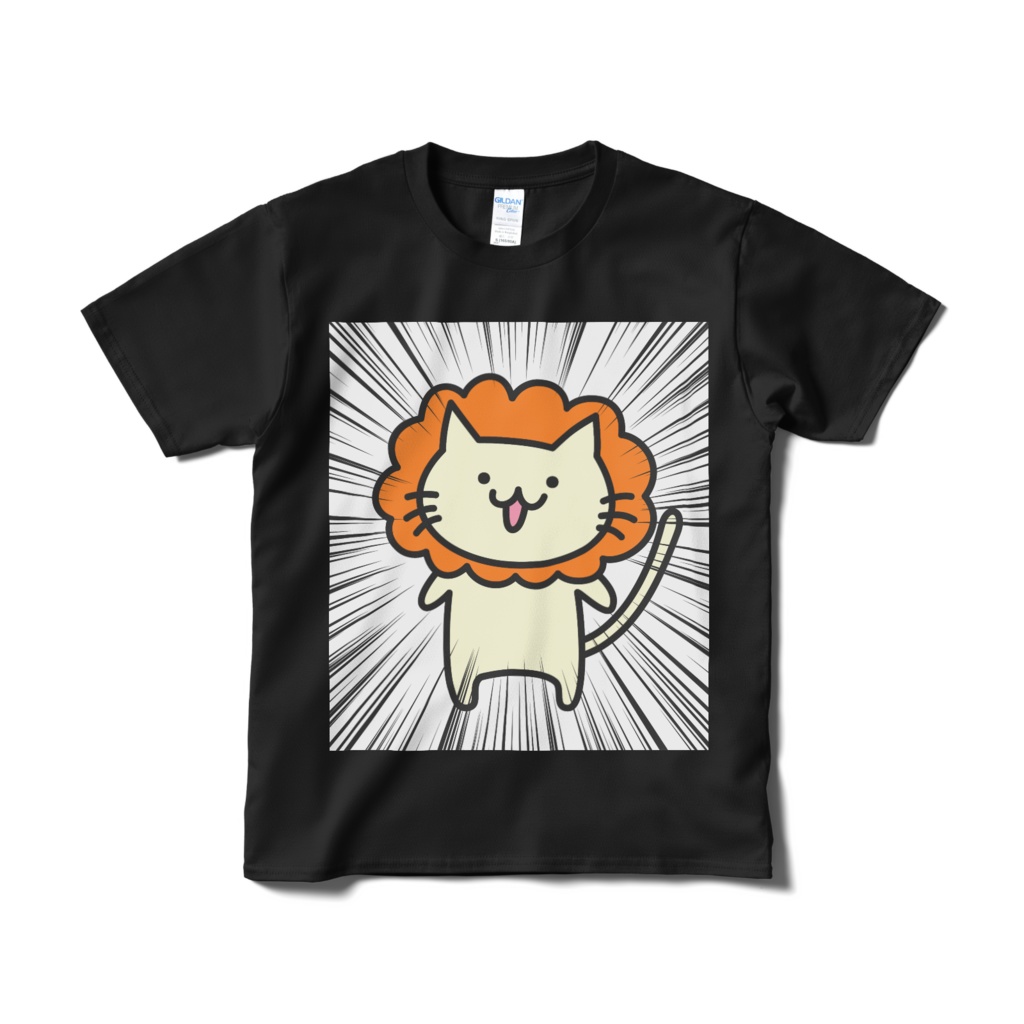 集中線獅子Tシャツ(ブラック/前面プリント)