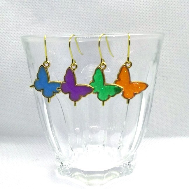 蝶ピアス【水色、紫、緑、オレンジ】【片耳用】