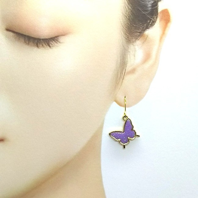 蝶ピアス【水色、紫、緑、オレンジ】【片耳用】