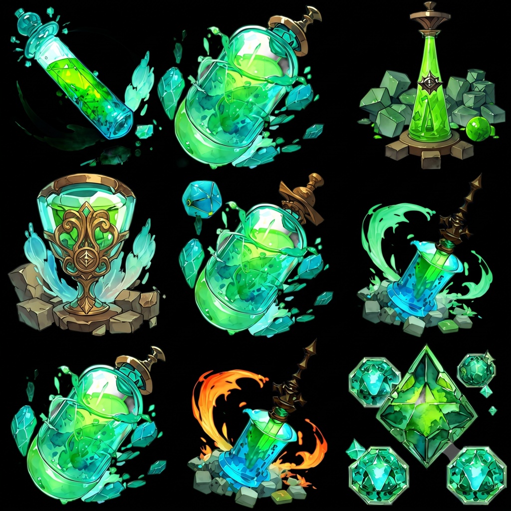 【背景透過PNG】ファンタジー魔法薬・ポーションイラスト素材集(赤・青・緑)※サンプルあり ゲームUI/TRPG/配信画面用