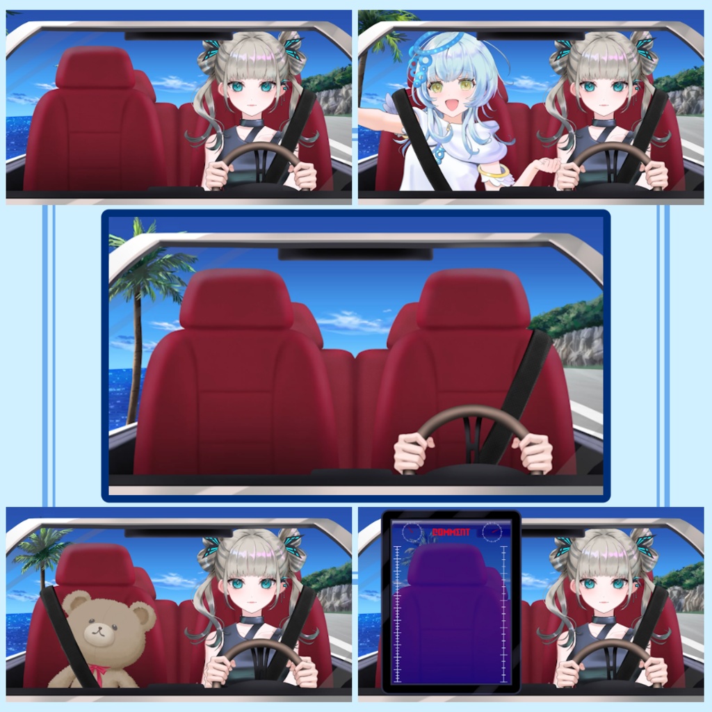 動く配信背景】海岸ドライブセット_助手席にゲスト乗車可_コメ欄付き /Looping Ocean Drive Stream Overlay【VTuber/OBS】【VTuber/OBS】