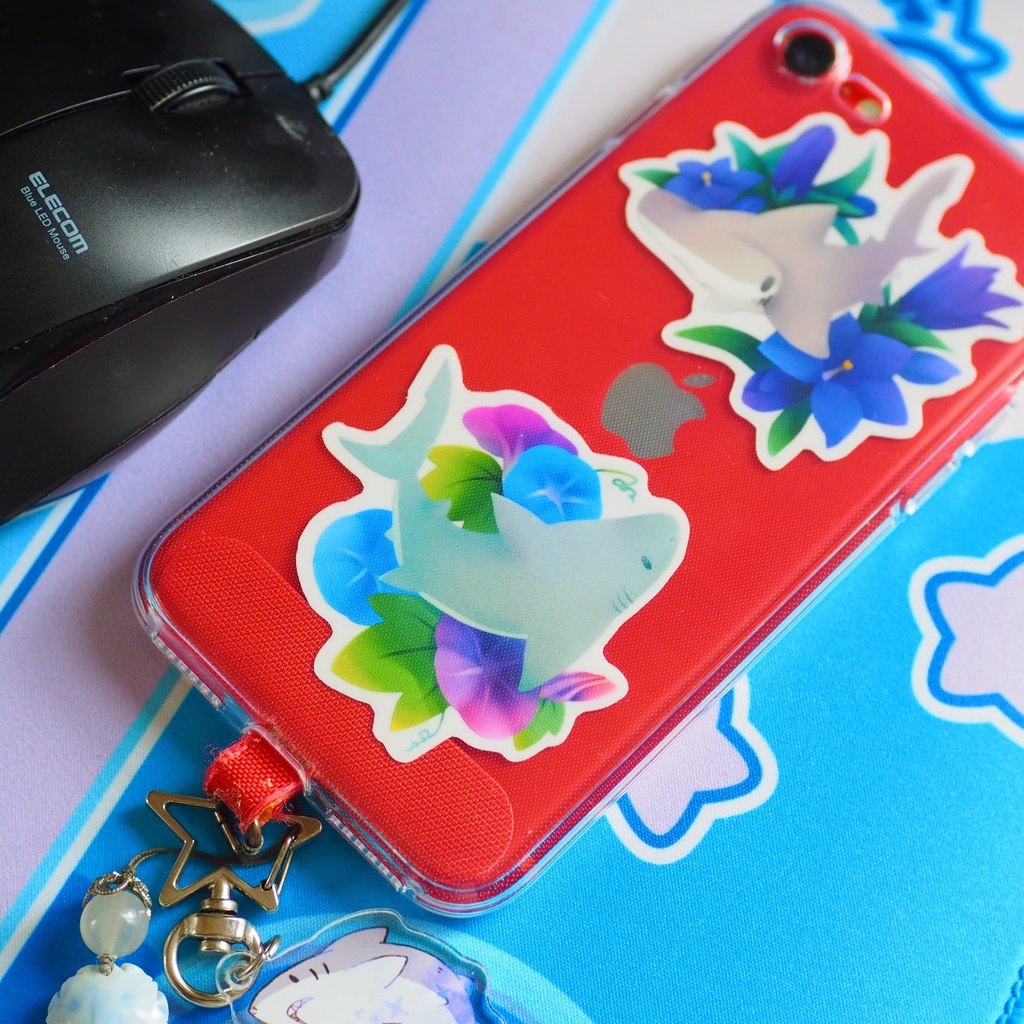 サメと四季の花ステッカー