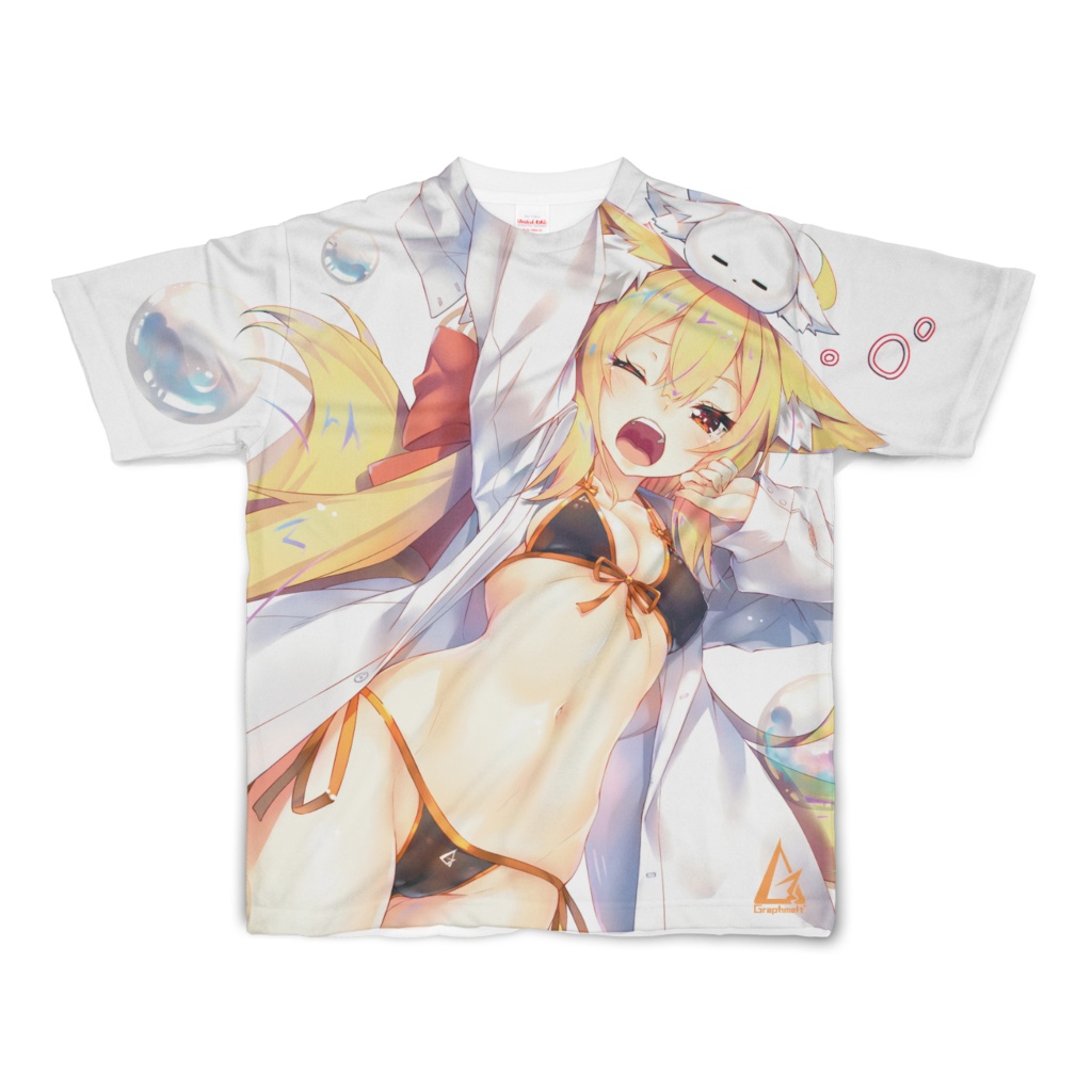 【オリジナル】フルグラフィックTシャツ -金もふ-