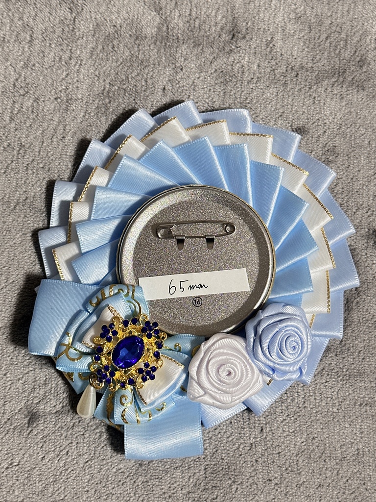 ロゼット 72ミリまで対応 ボールチェーンつき 水色 ライトブルー ホワイト