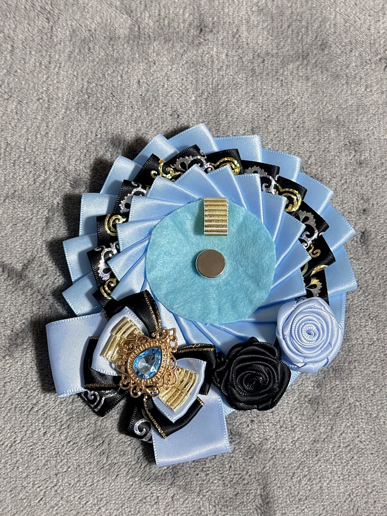 ロゼット 72ミリまで対応 ボールチェーンつき ライトブルー 水色 ブラック 黒