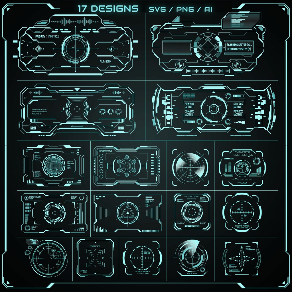 TACTICAL TARGET HUD SFターゲットUI素材集 Vol.1【illustrator】【SVG】【png】