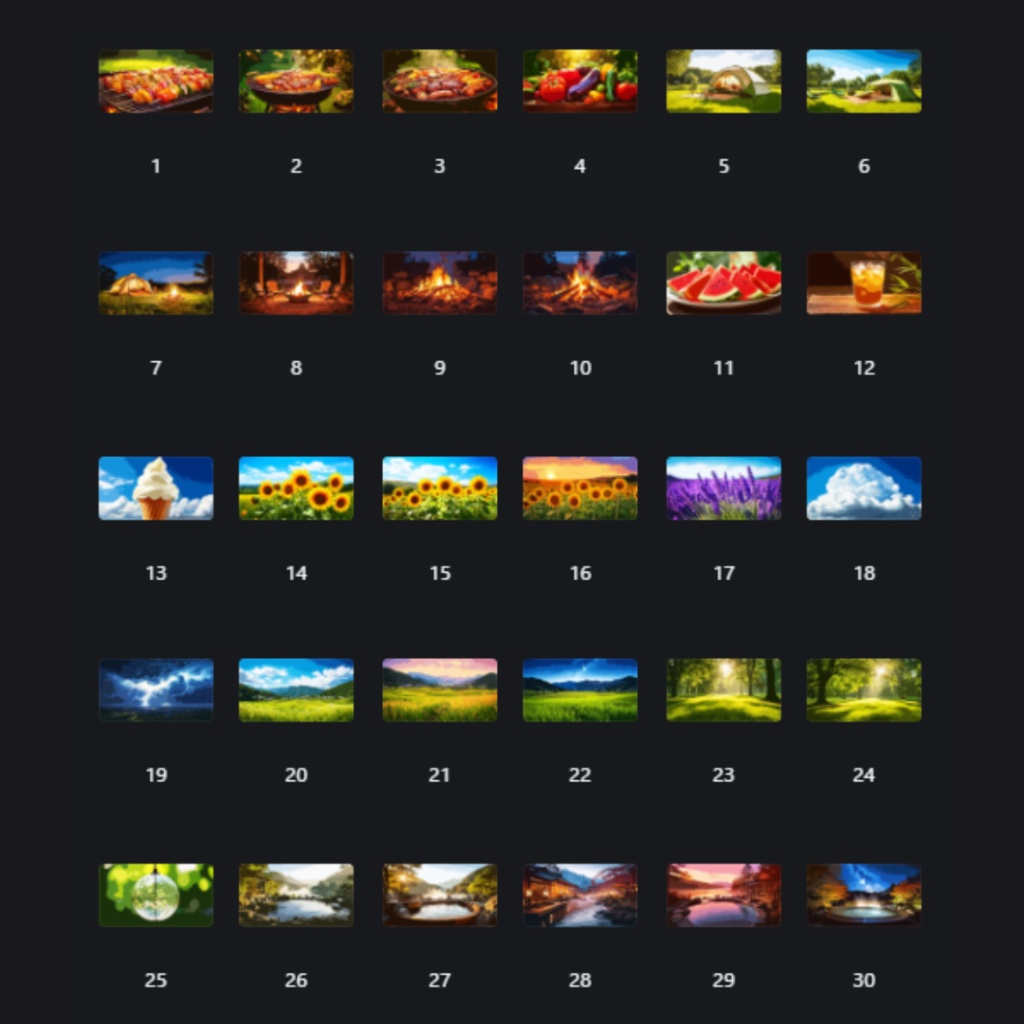 背景素材集vol.2~BBQ/キャンプ/焚火/ひまわり畑/田舎/温泉~(無料サンプルあり)