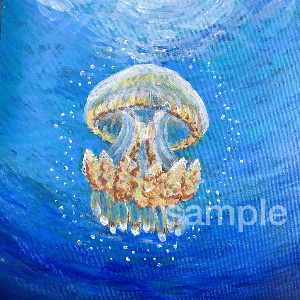 【デジタル壁紙・イラスト】海の光クラゲのアクリル画（JPEG）
