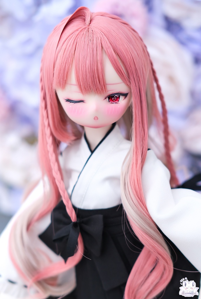 【8~9インチ】ドールウィッグ「ロングあみカール」ミックスカラー