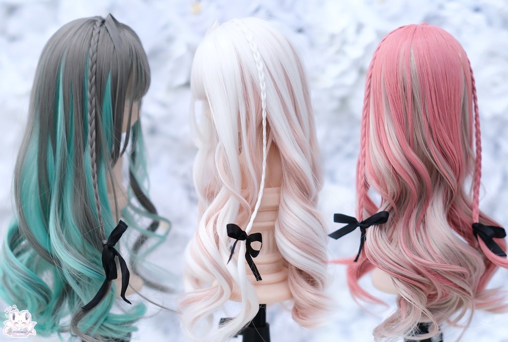【8~9インチ】ドールウィッグ「ロングあみカール」ミックスカラー