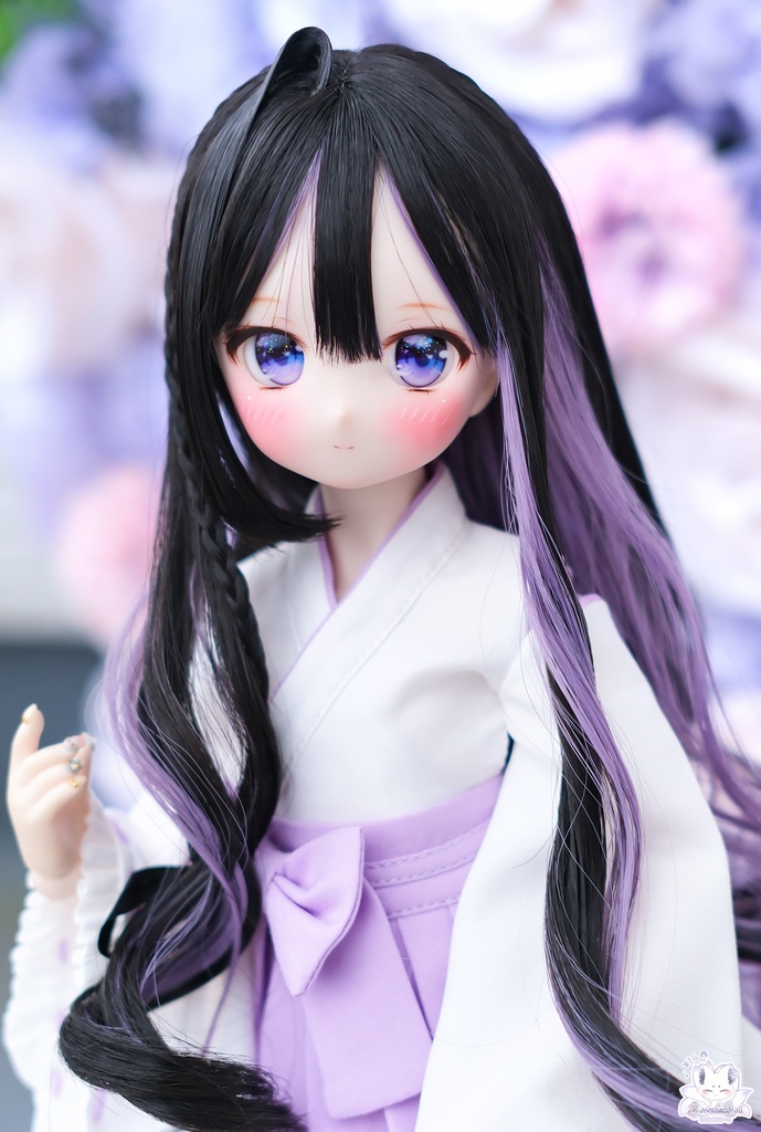 【8~9インチ】ドールウィッグ「ロングあみカール」ミックスカラー