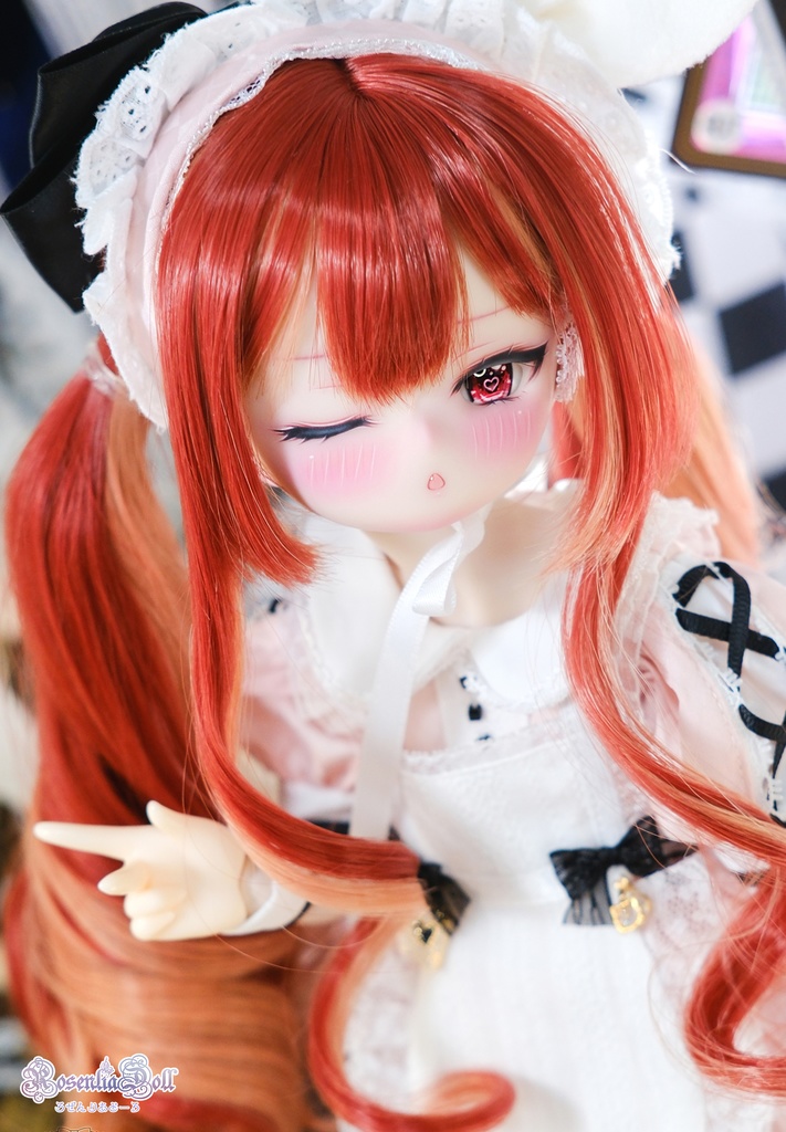 【8~9インチ】ドールウィッグ 「ぐるぐるツインリボン」