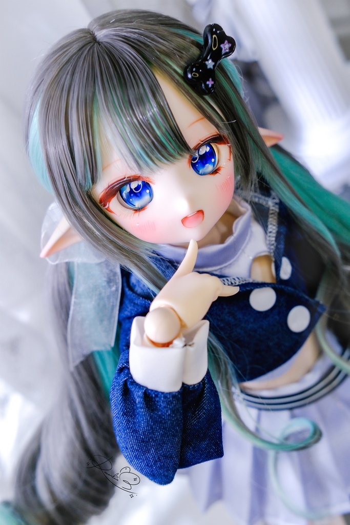 【8~9インチ】ドールウィッグ 「ぐるぐるツインリボン」