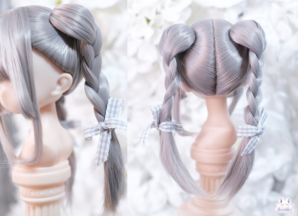 【8~9インチ】ドールウィッグ「ふたつ星のみつあみ」