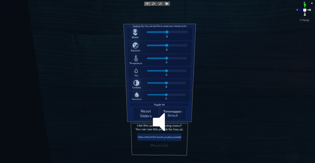 VRChat Post processing customization menu