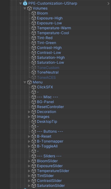 VRChat Post processing customization menu