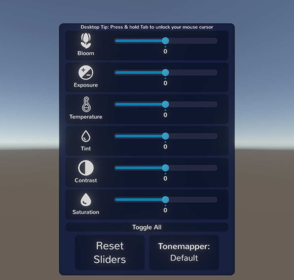 VRChat Post processing customization menu