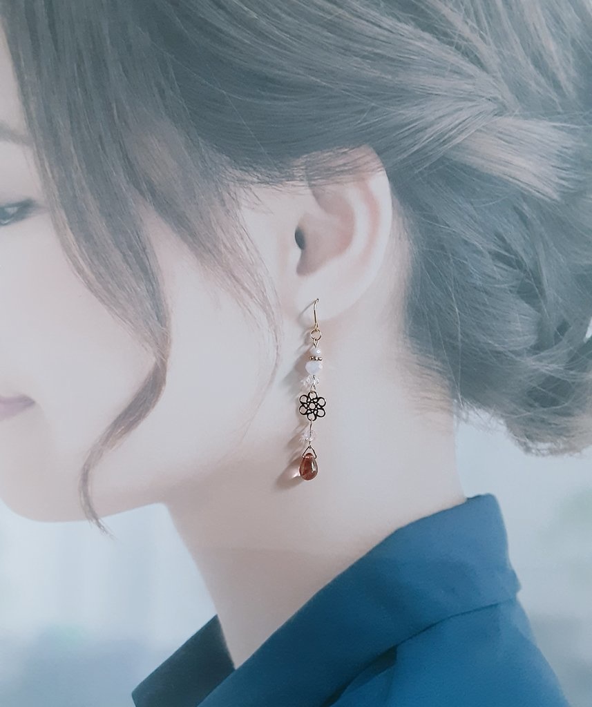 再販⑤☆透かしとガラスビーズの桜風ピアス/イヤリング