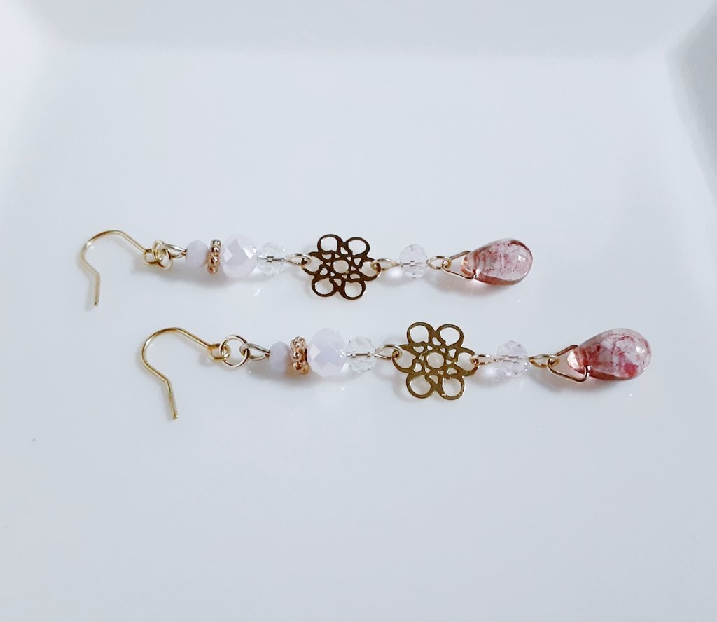 再販⑤☆透かしとガラスビーズの桜風ピアス/イヤリング