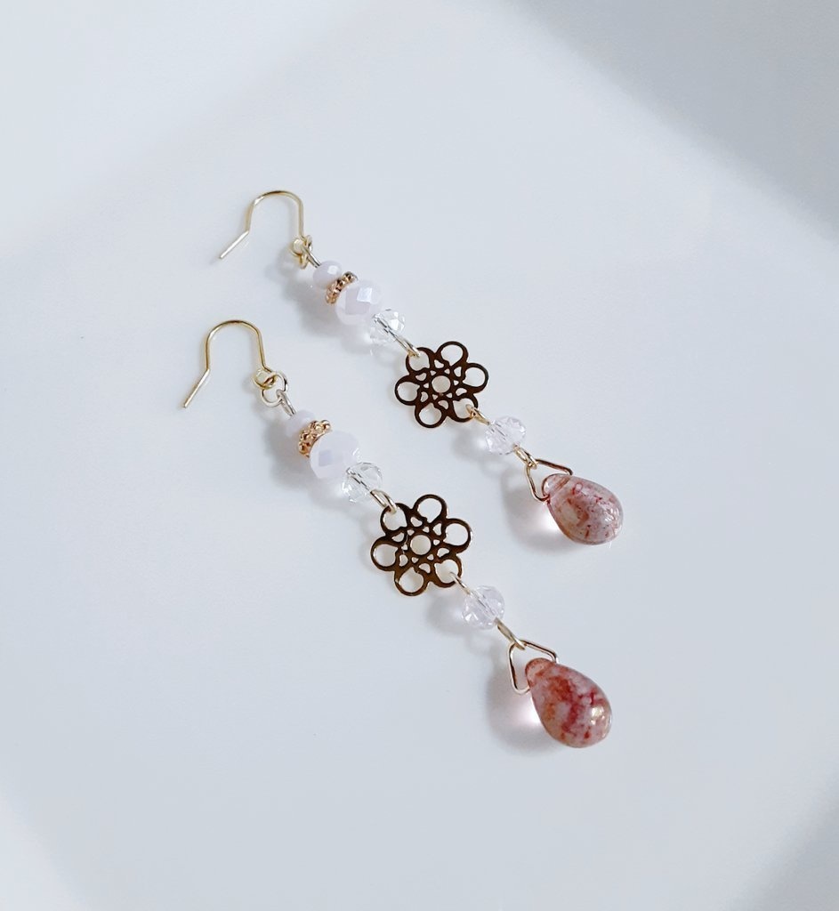 再販⑤☆透かしとガラスビーズの桜風ピアス/イヤリング