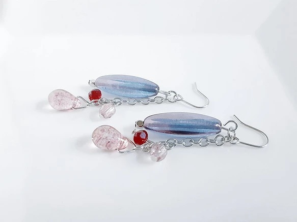 ロングナツメとしずく型チェコビーズのゆらゆらピアス/イヤリング(アメジストピンク)