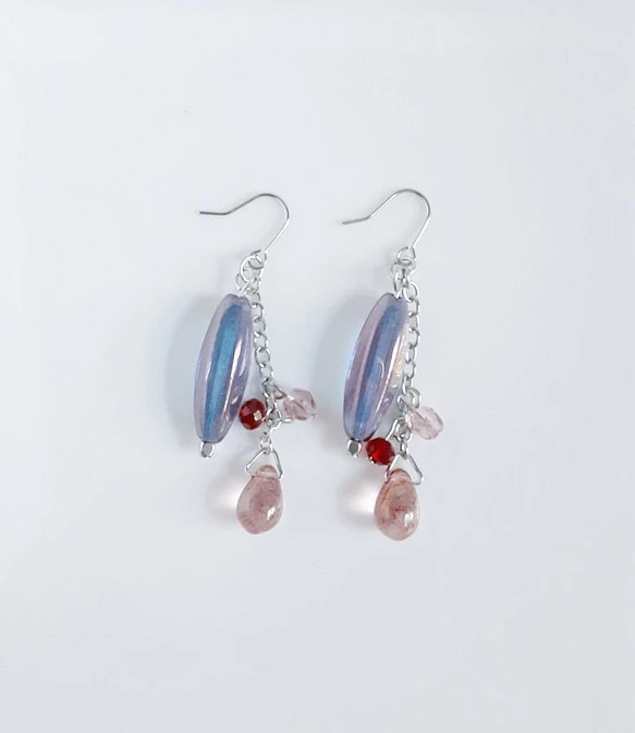 ロングナツメとしずく型チェコビーズのゆらゆらピアス/イヤリング(アメジストピンク)