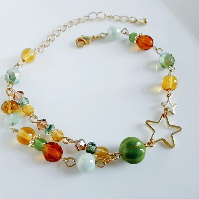 お星様と若草色のブレスレット(プチ2連)