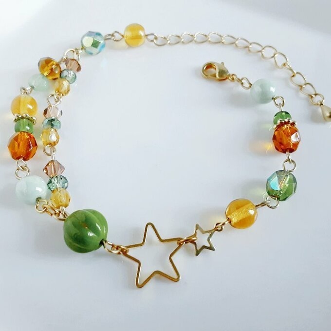 お星様と若草色のブレスレット(プチ2連)