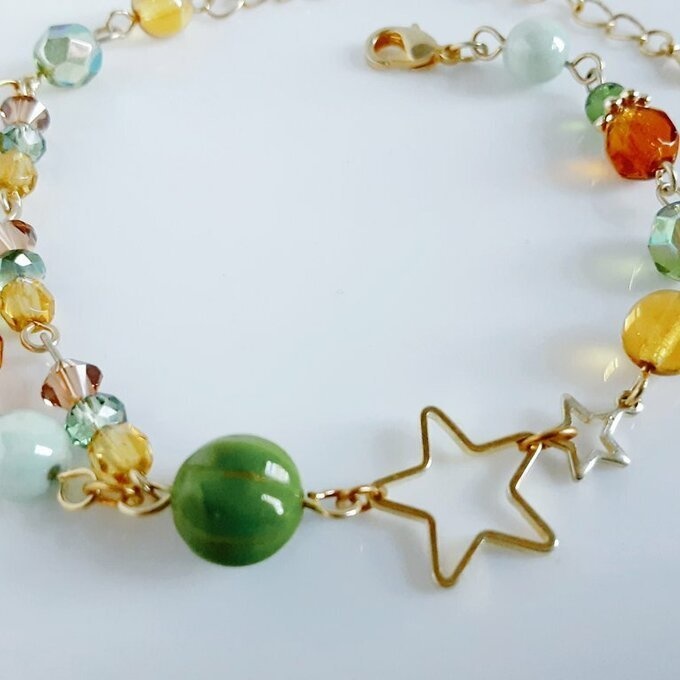 お星様と若草色のブレスレット(プチ2連)