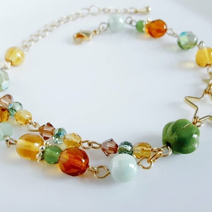 お星様と若草色のブレスレット(プチ2連)