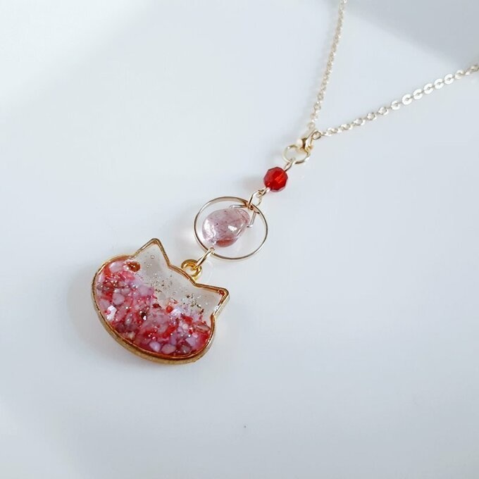 世界にひとつだけ☆可愛いネコのネックレス(ベリーピンク)