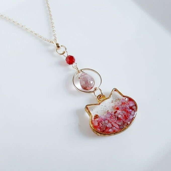 世界にひとつだけ☆可愛いネコのネックレス(ベリーピンク)