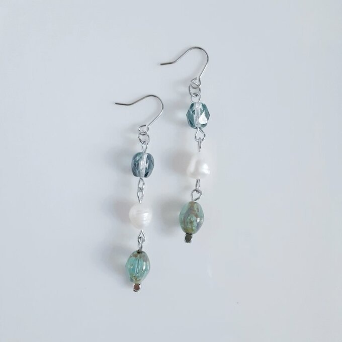 淡水パールとチェコビーズの癒しカラーのシンプルピアス/イヤリング