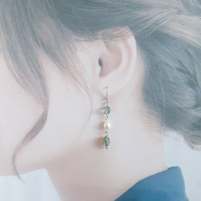 淡水パールとチェコビーズの癒しカラーのシンプルピアス/イヤリング