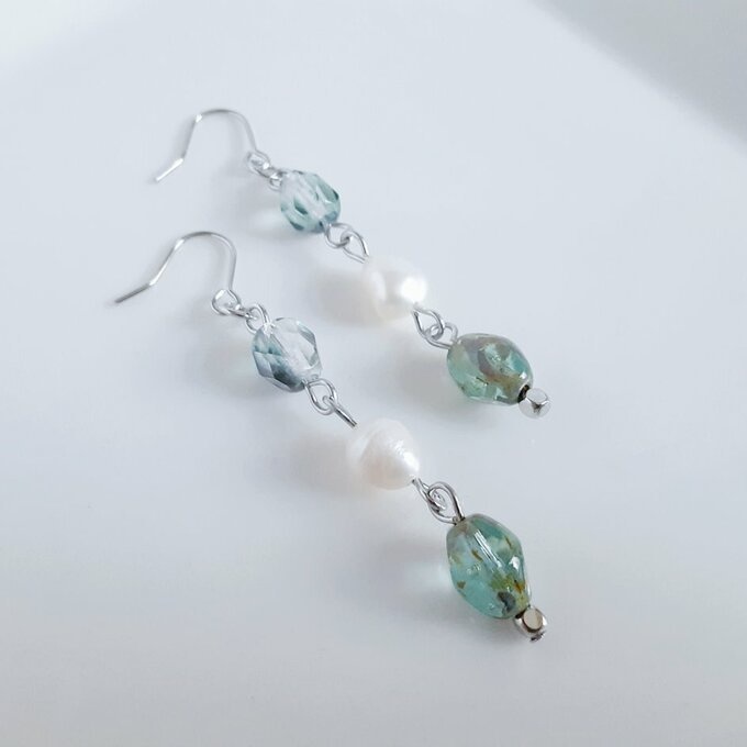 淡水パールとチェコビーズの癒しカラーのシンプルピアス/イヤリング