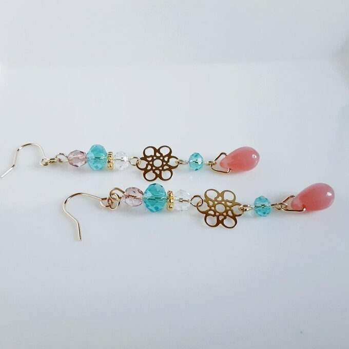 再販③☆透かしとガラスビーズのマーメイドピンクブルーのピアス/イヤリング