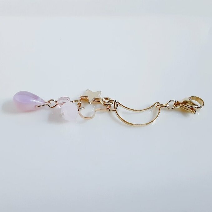 お星様が揺れる☆三日月、ハートとしずくビーズのお洒落マスクチャーム/アクセサリー(ピンク)