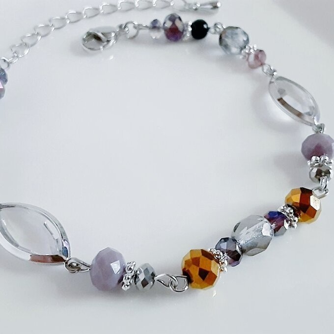 アクリルフレームストーンが素敵な涼しげブレスレット(パープルバイオレット)/Purple Violet Stylish Beads Link Bracelet