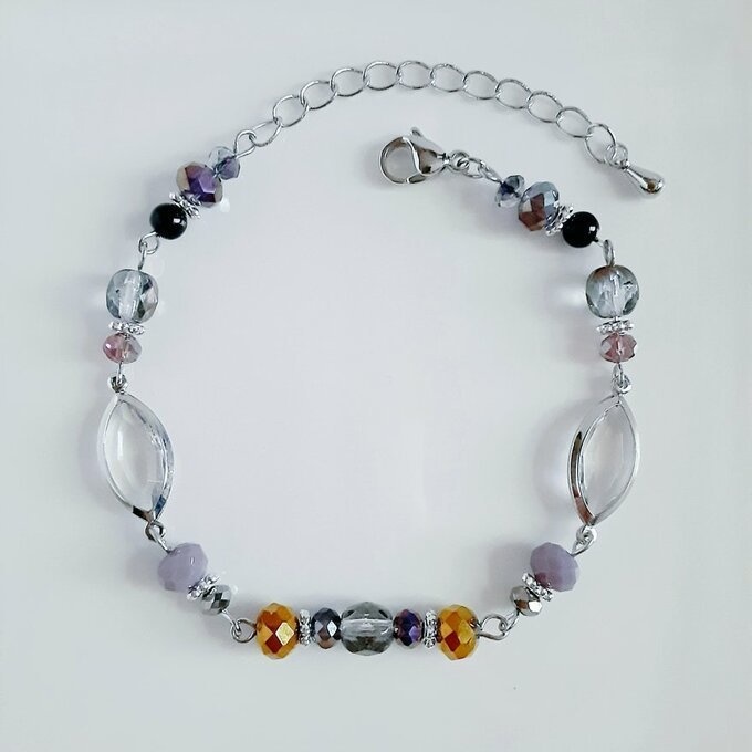 アクリルフレームストーンが素敵な涼しげブレスレット(パープルバイオレット)/Purple Violet Stylish Beads Link Bracelet