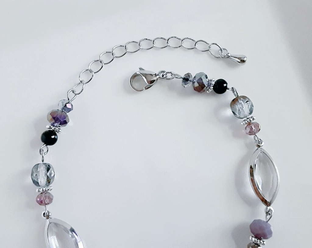 アクリルフレームストーンが素敵な涼しげブレスレット(パープルバイオレット)/Purple Violet Stylish Beads Link Bracelet