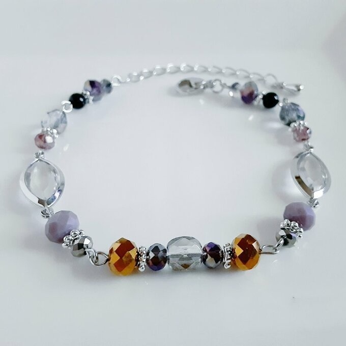 アクリルフレームストーンが素敵な涼しげブレスレット(パープルバイオレット)/Purple Violet Stylish Beads Link Bracelet