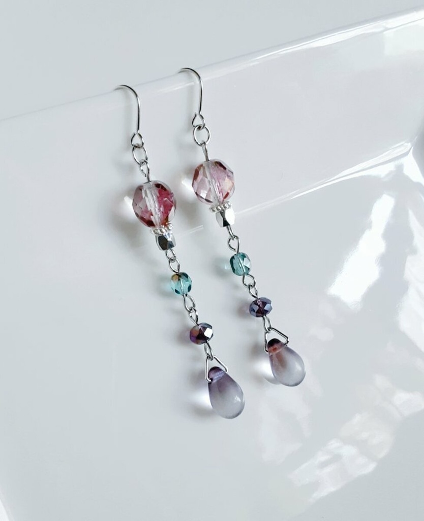 幻想パープルブルーカラーのゆらゆらロングピアス/イヤリング/Purple Blue Stylish Dangling Earrings/Clip on Earrings