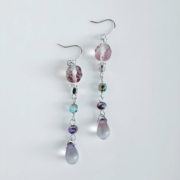 幻想パープルブルーカラーのゆらゆらロングピアス/イヤリング/Purple Blue Stylish Dangling Earrings/Clip on Earrings